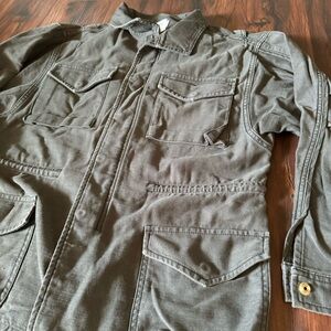 FRAME washed black military jacket button zipper